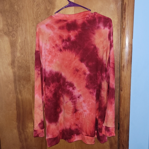 Tie-Dye Long Sleeve Top - Red, Orange And Pink - Picture 6 of 7